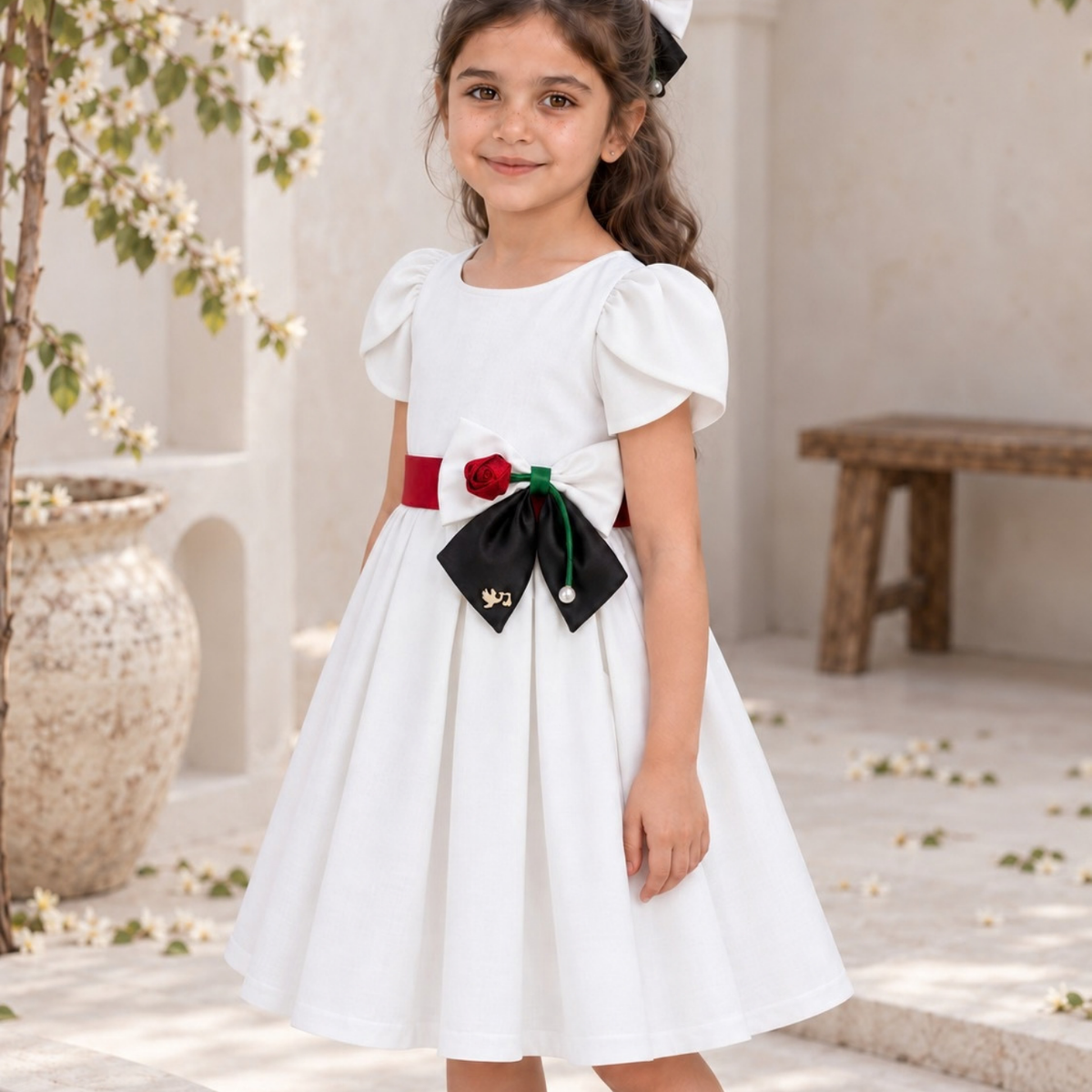 UAE National Day Rose Charm Dress – Petal Sleeve Celebration Outfit
