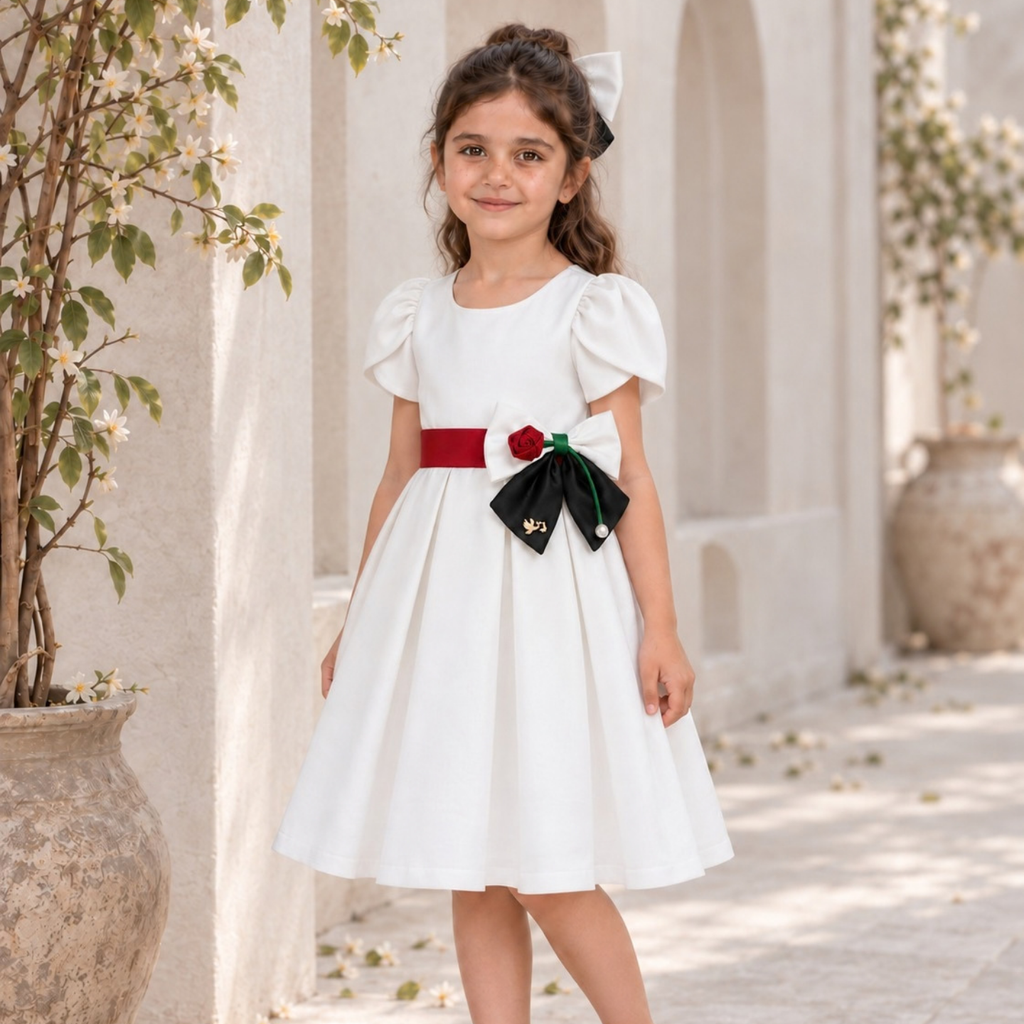 UAE National Day Rose Charm Dress – Petal Sleeve Celebration Outfit