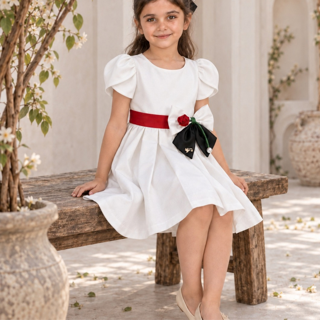 UAE National Day Rose Charm Dress – Petal Sleeve Celebration Outfit