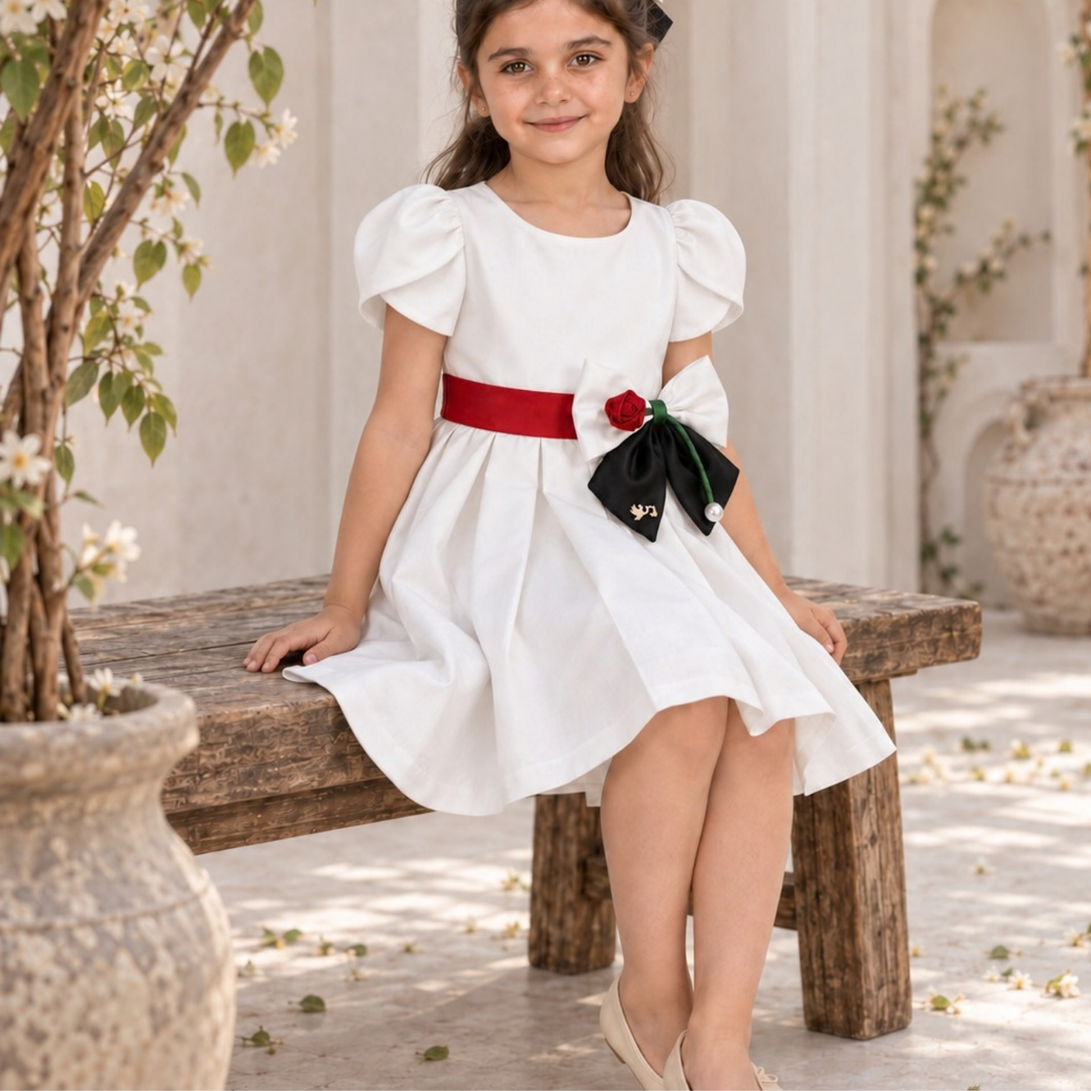 UAE National Day Rose Charm Dress – Petal Sleeve Celebration Outfit