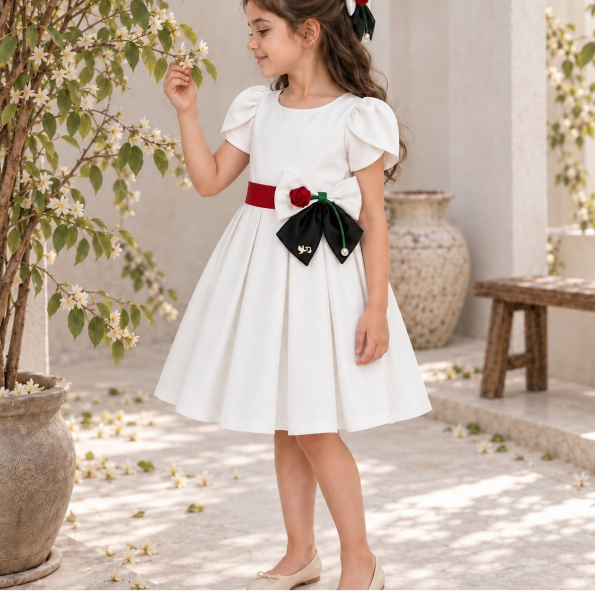 UAE National Day Rose Charm Dress – Petal Sleeve Celebration Outfit