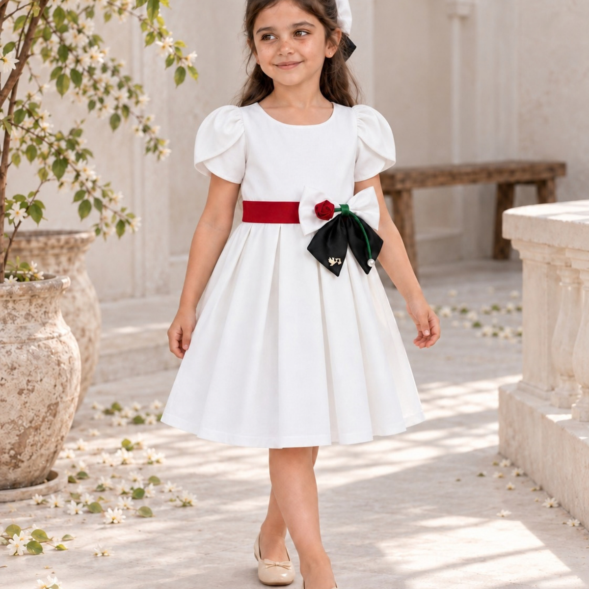 UAE National Day Rose Charm Dress – Petal Sleeve Celebration Outfit
