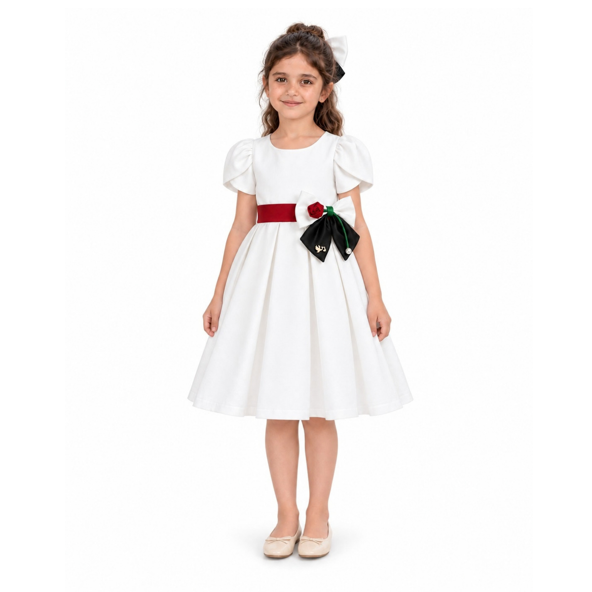 UAE National Day Rose Charm Dress – Petal Sleeve Celebration Outfit