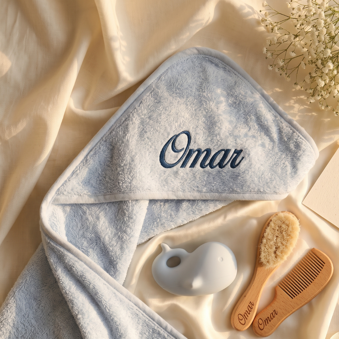 Personalized Baby Towel, Bath Toy & Hair Brush Set – Soft Bath Gift - baby bath gift set by Mommy's Charms