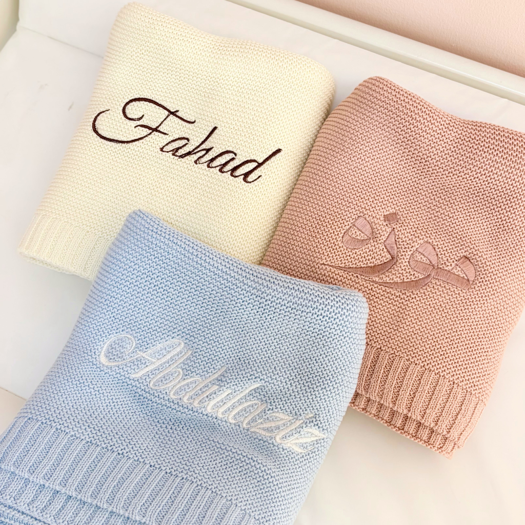 Personalized Baby Knit Blanket & Bunny Comforter Set – Embroidered Name Soft Blanket