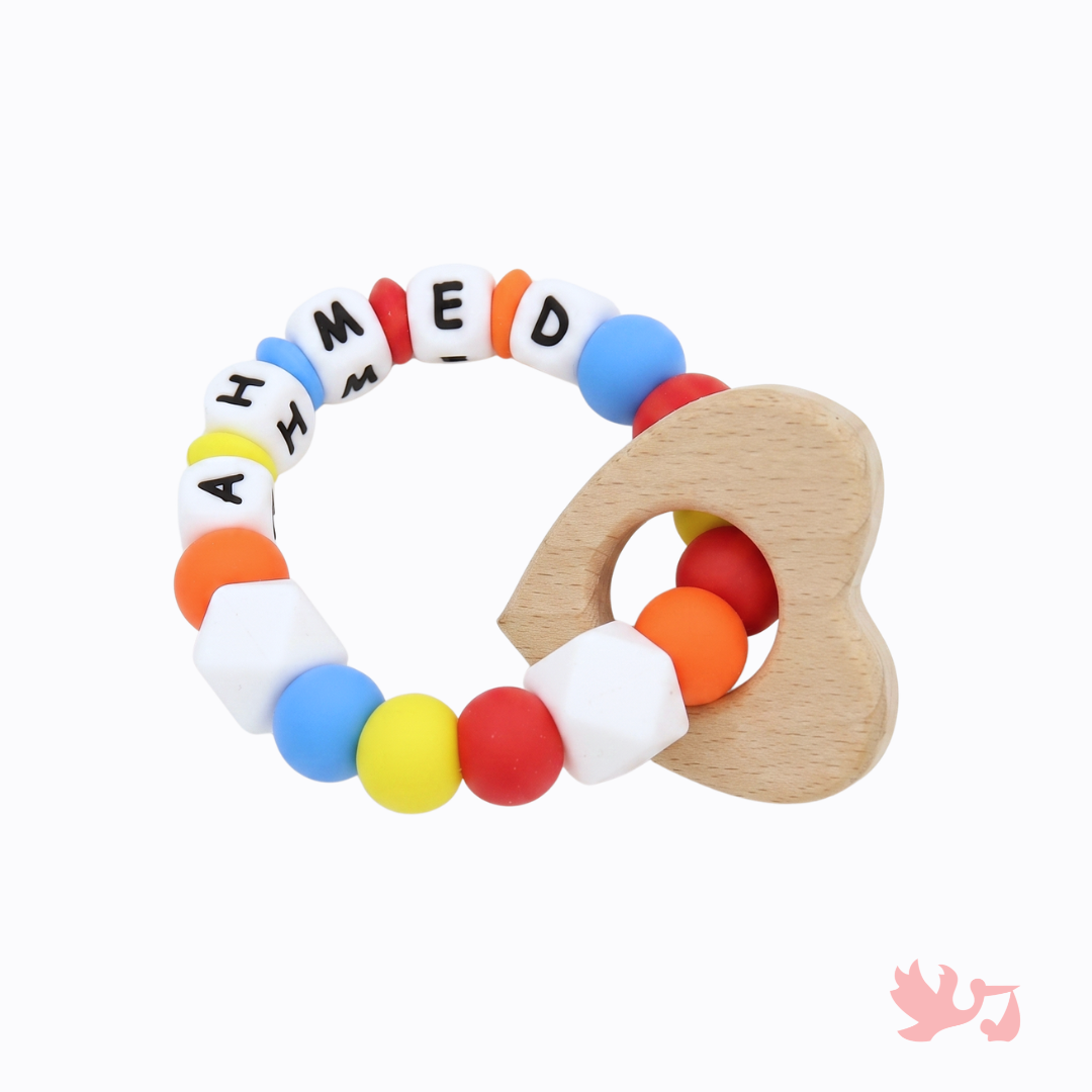 Personalized Baby Ring Rattle – Engraved Name Sensory Toy
