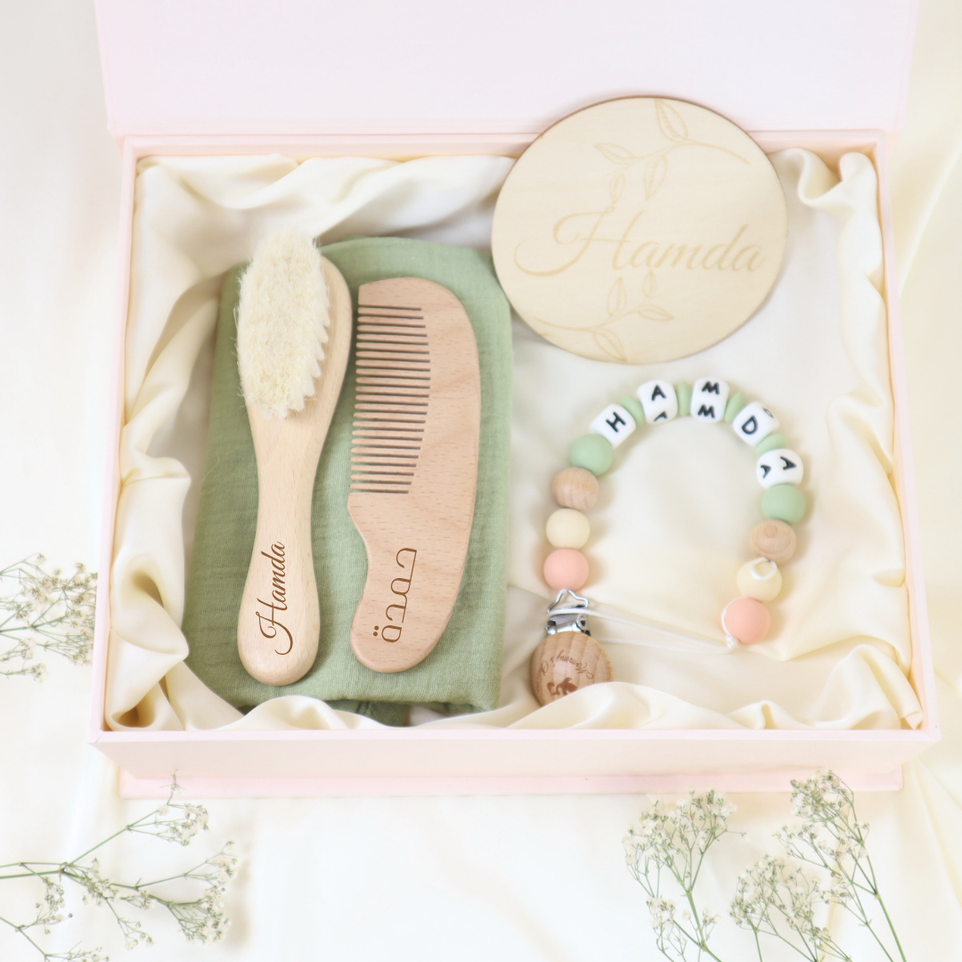 Personalized Baby Sprinkle Gift Box with newborn essentials by Mommy's Charms