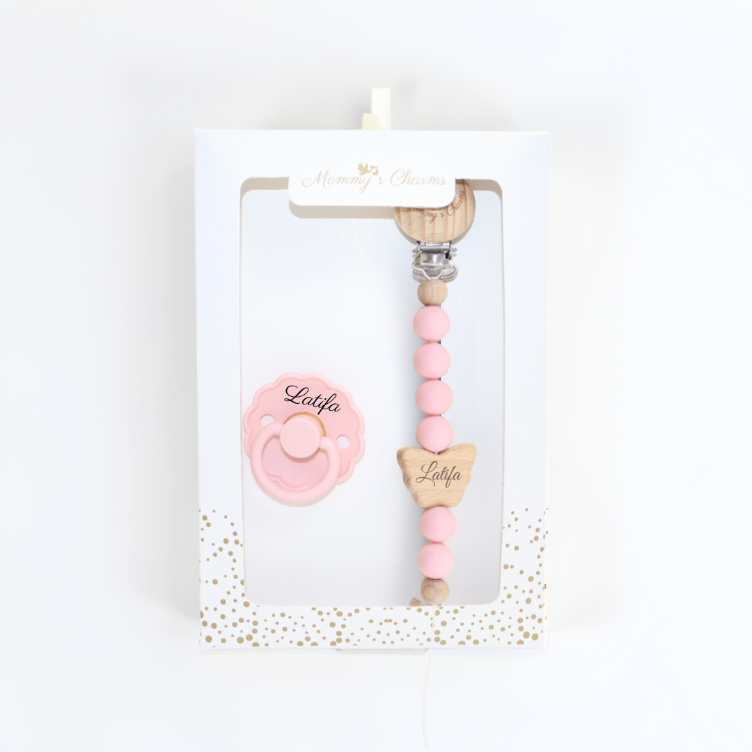 Personalized Pacifier Clip & FRIGG Set – Butterfly