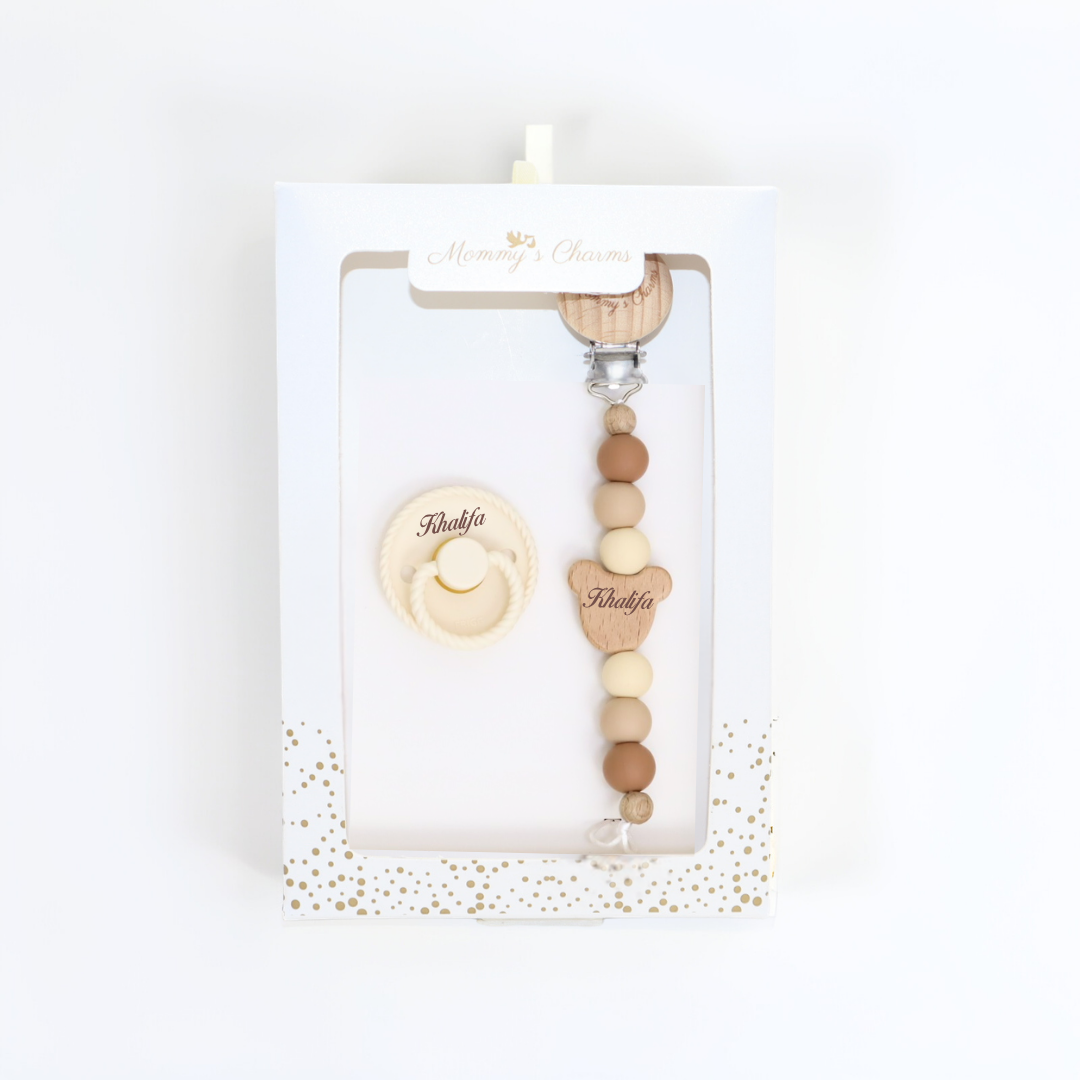 Personalized Pacifier Clip & FRIGG Set – Teddy Bear