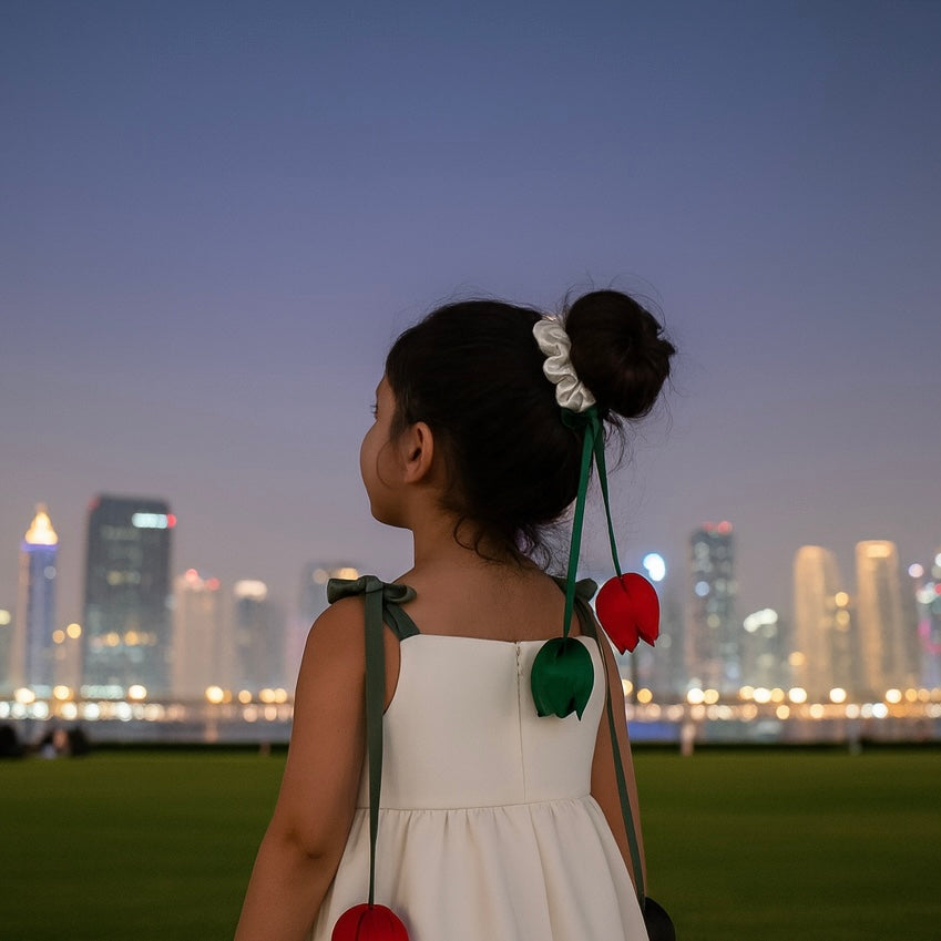 UAE National Day Tulip Satin Scrunchie – Baby Girl Hair Accessory