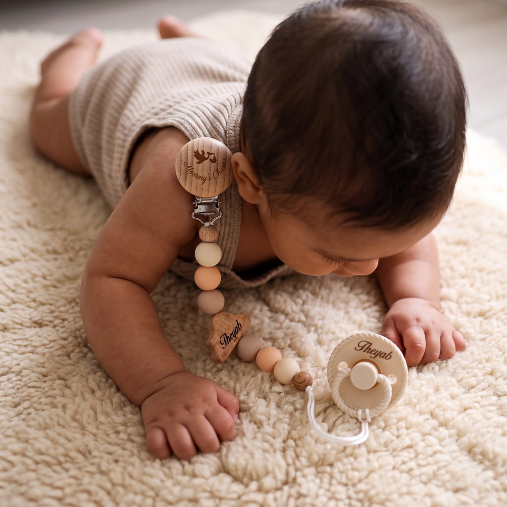 Personalized Pacifier Clip & FRIGG Set – Cloudy Dreams