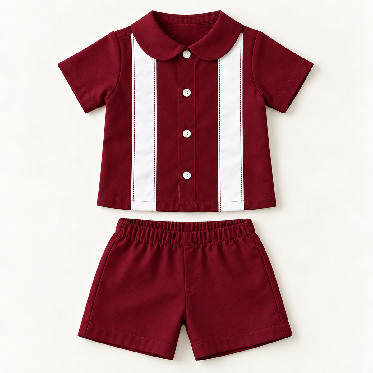 Qatar National Day Boys Shirt & Shorts Set – Maroon & White Outfit