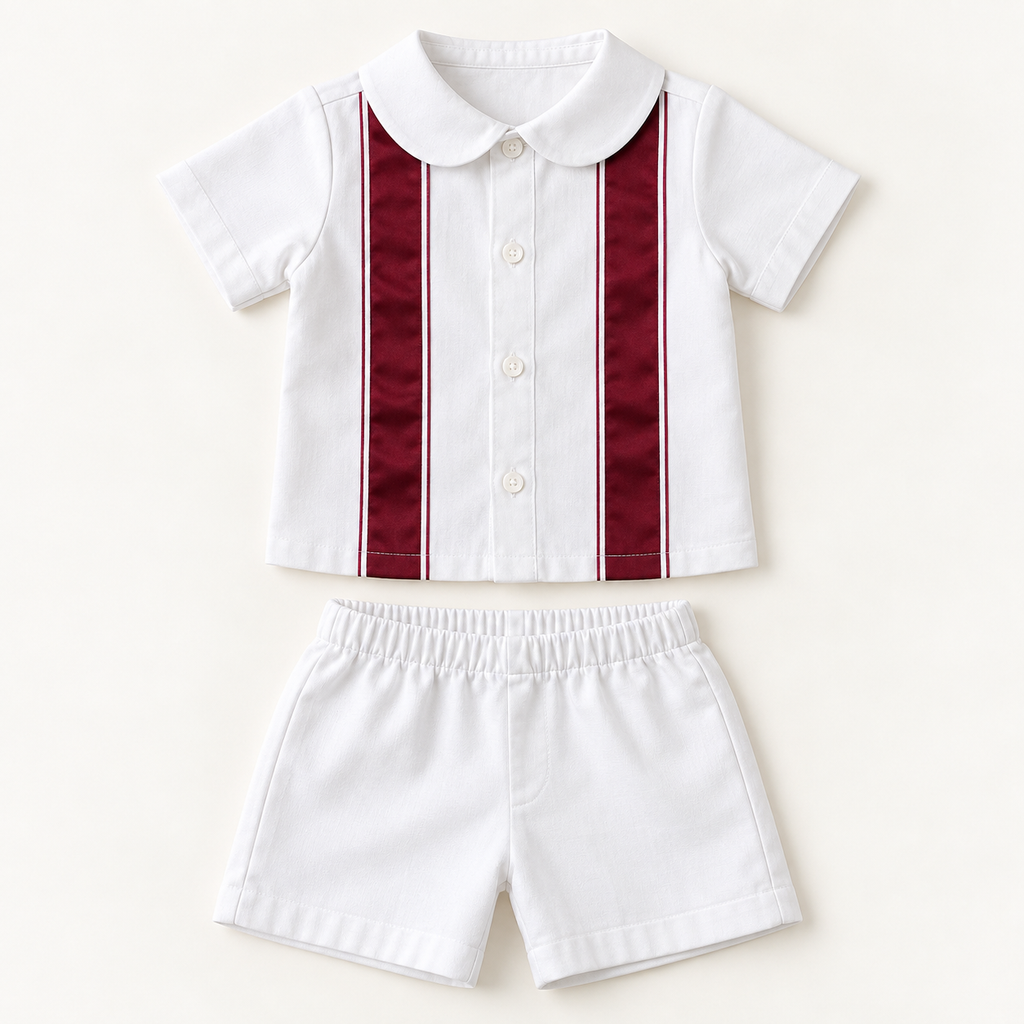 Qatar National Day Boys Shirt & Shorts Set – Maroon & White Outfit