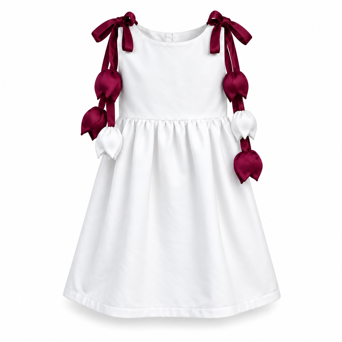 Qatar National Day Tulip Dress – Girls Maroon & White Outfit