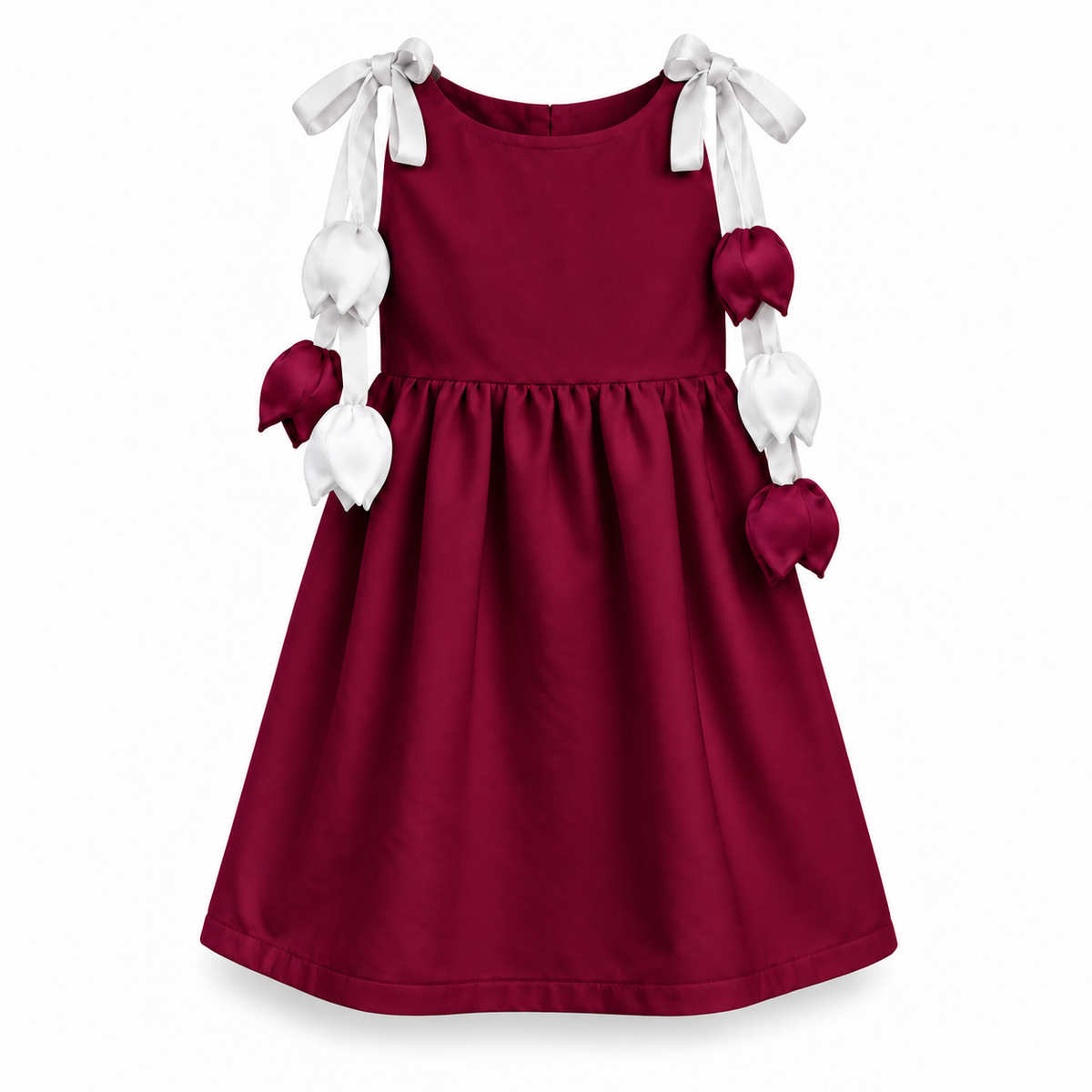 Qatar National Day Tulip Dress – Girls Maroon & White Outfit