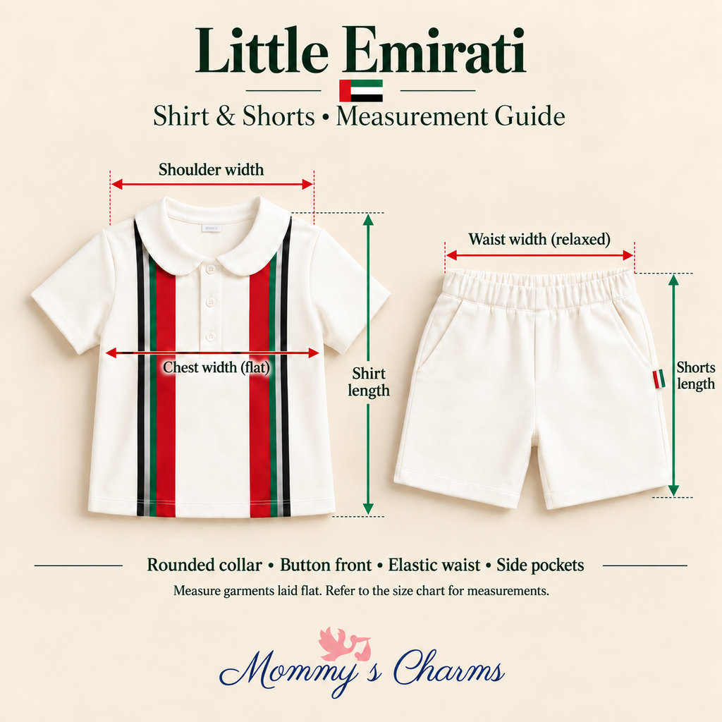 Little Emirati shirt and shorts measurement guide