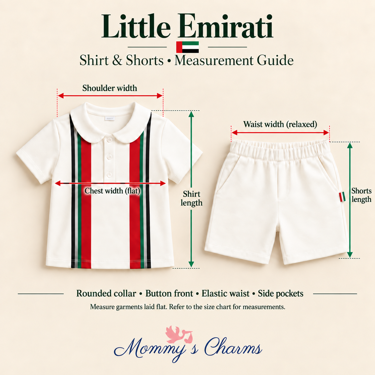 Little Emirati shirt and shorts measurement guide