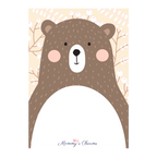 Teddy bear name-meaning card with a blank white writing area