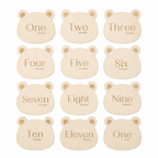 Teddy bear-shaped wooden baby milestone cards from one month to one year