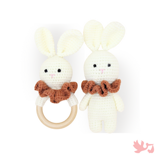 Crochet Bunny Toy and Silicone Teething Ring 2-piece set by Mommy's Charms